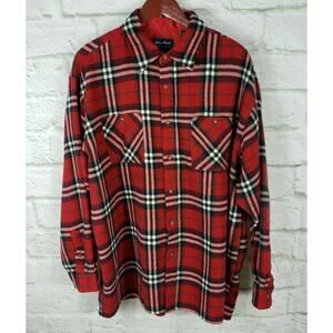 John Blair Men's Flannel Shirt Red Plaid Size XL Chest Pockets Button Down